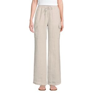 Lands’ End Linen cargo pants beige sand petite short putty drawstring straight
